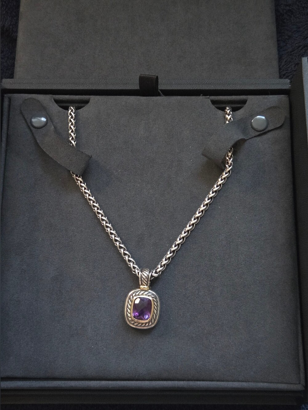 David Yurman Albion Amethyst Enhancer Pendant & 17” Necklace in Sterling Silver